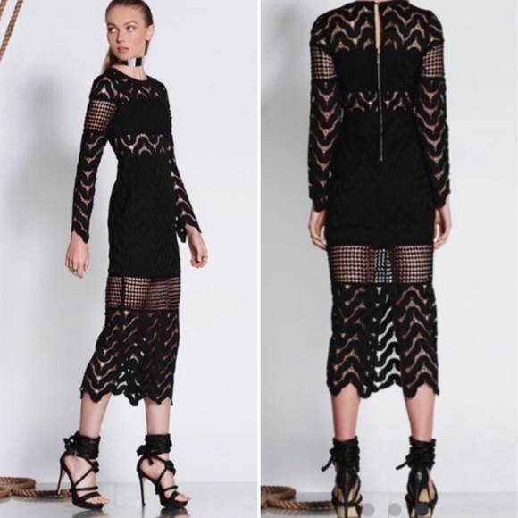 Premonition Black Crochet Lace Midi Dress - Picture 3 of 9